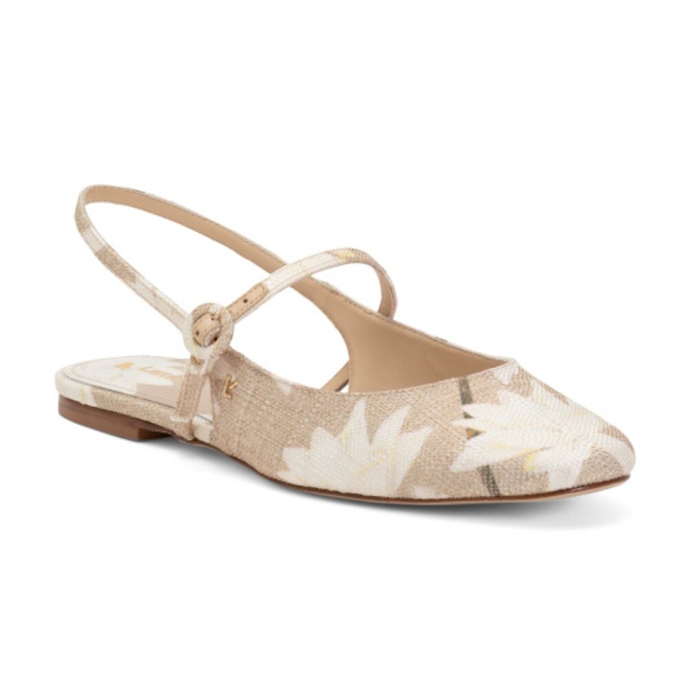 Larroude Floral Slingback Flats in Beige and White